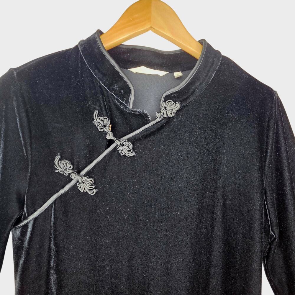 Soft Surroundings Tai Velvet Black Tunic SZ M Mandarin Collar Zen Minimalist Art - Picture 6 of 16